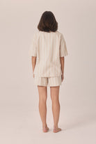 Gingerlilly Sasha Striped Boyfriend Short PJ Set - Beige - Back