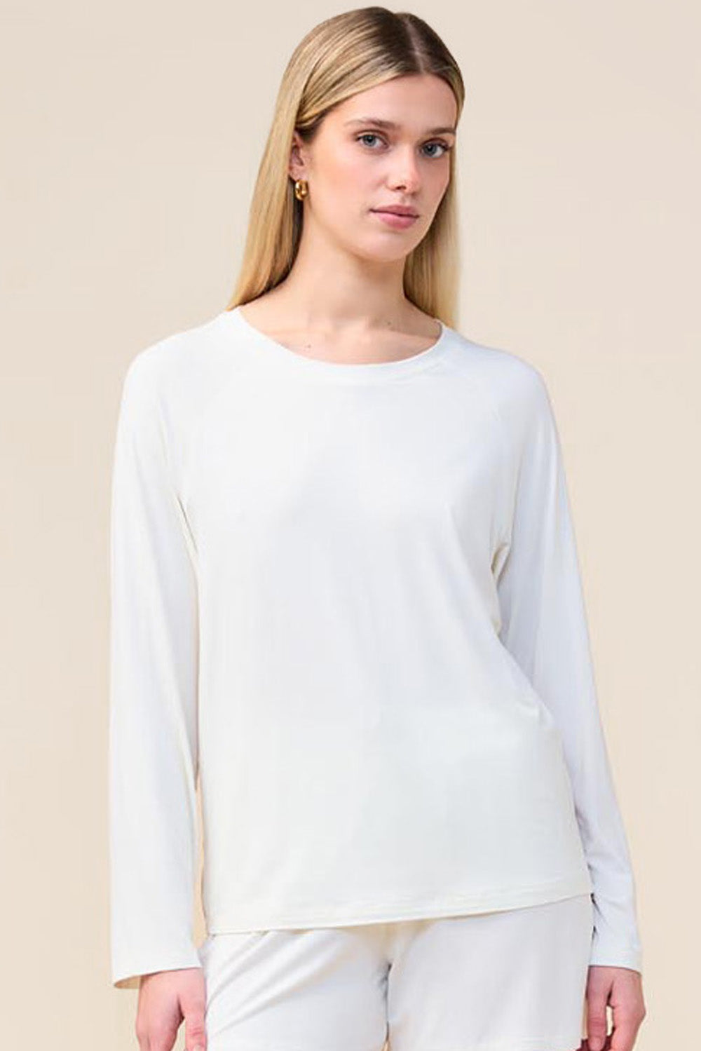 Gingerlilly Solene Long Sleeve Top with Stripe - Ecru - Front