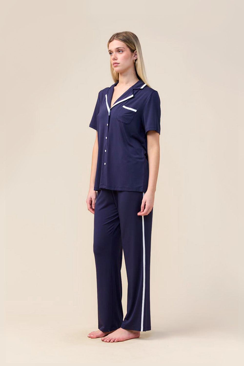 Gingerlilly Vanessa Bamboo Long Pant PJ Set - Navy - Front alt