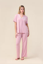 Gingerlilly Vanessa Bamboo Long Pant PJ Set - Pink - Front