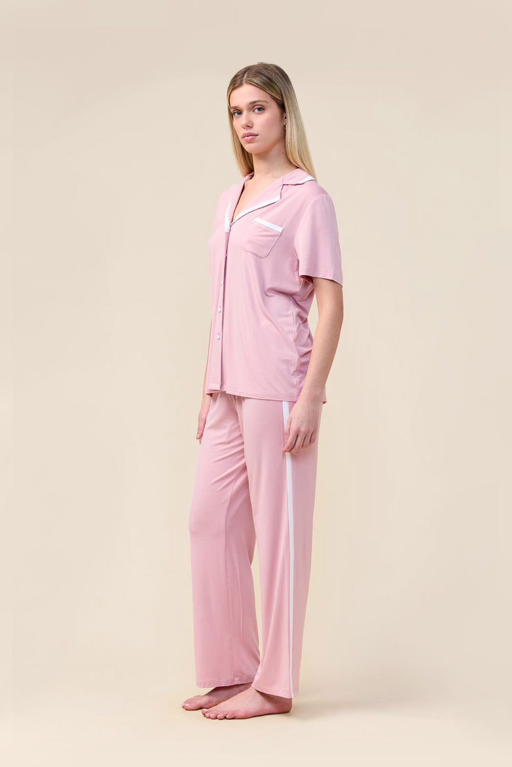Gingerlilly Vanessa Bamboo Long Pant PJ Set - Pink - Side