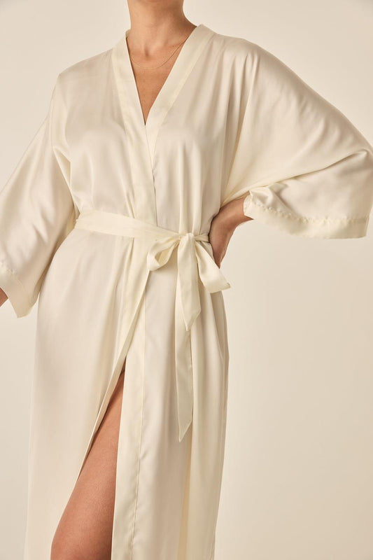 Henrietta Ivory Satin Robe - Gingerlilly Sleepwear