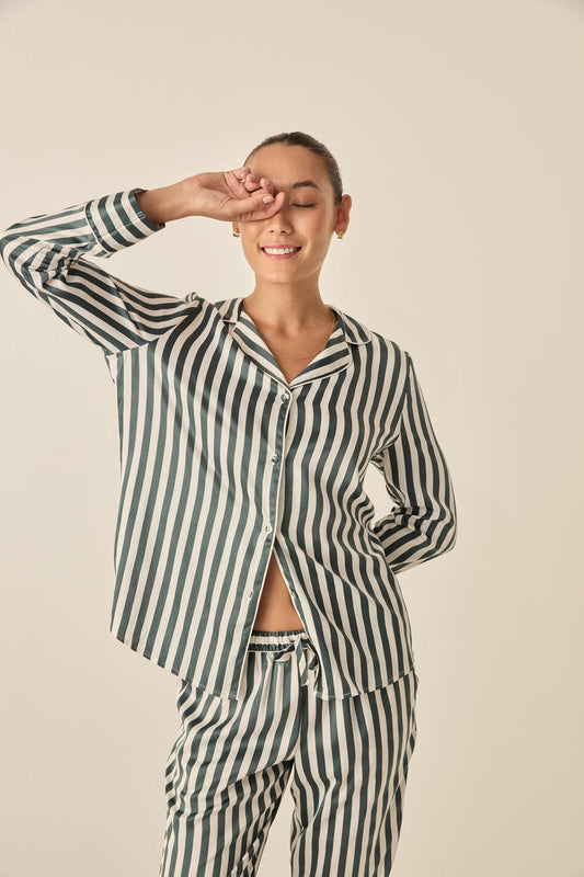 Imelda Green Stripe Satin Set - Gingerlilly Sleepwear