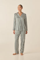Gingerlilly Imelda Green Stripe Satin Set - Front