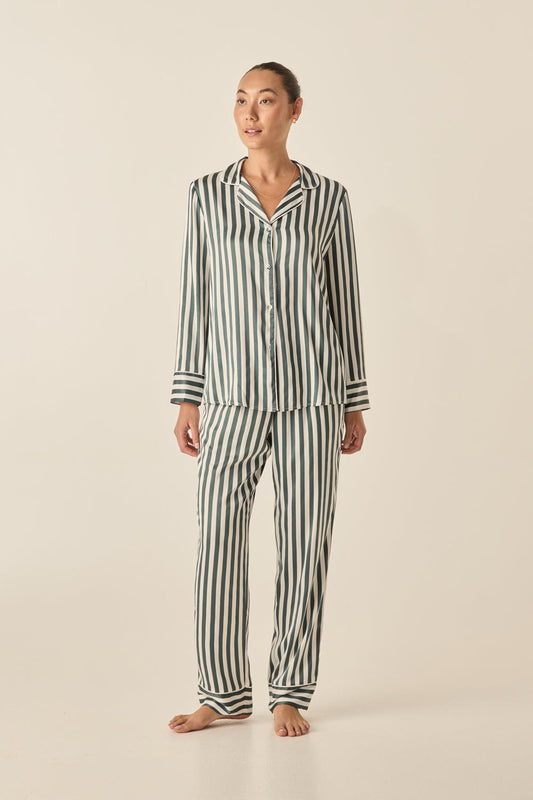 Imelda Green Stripe Satin Set - Gingerlilly Sleepwear