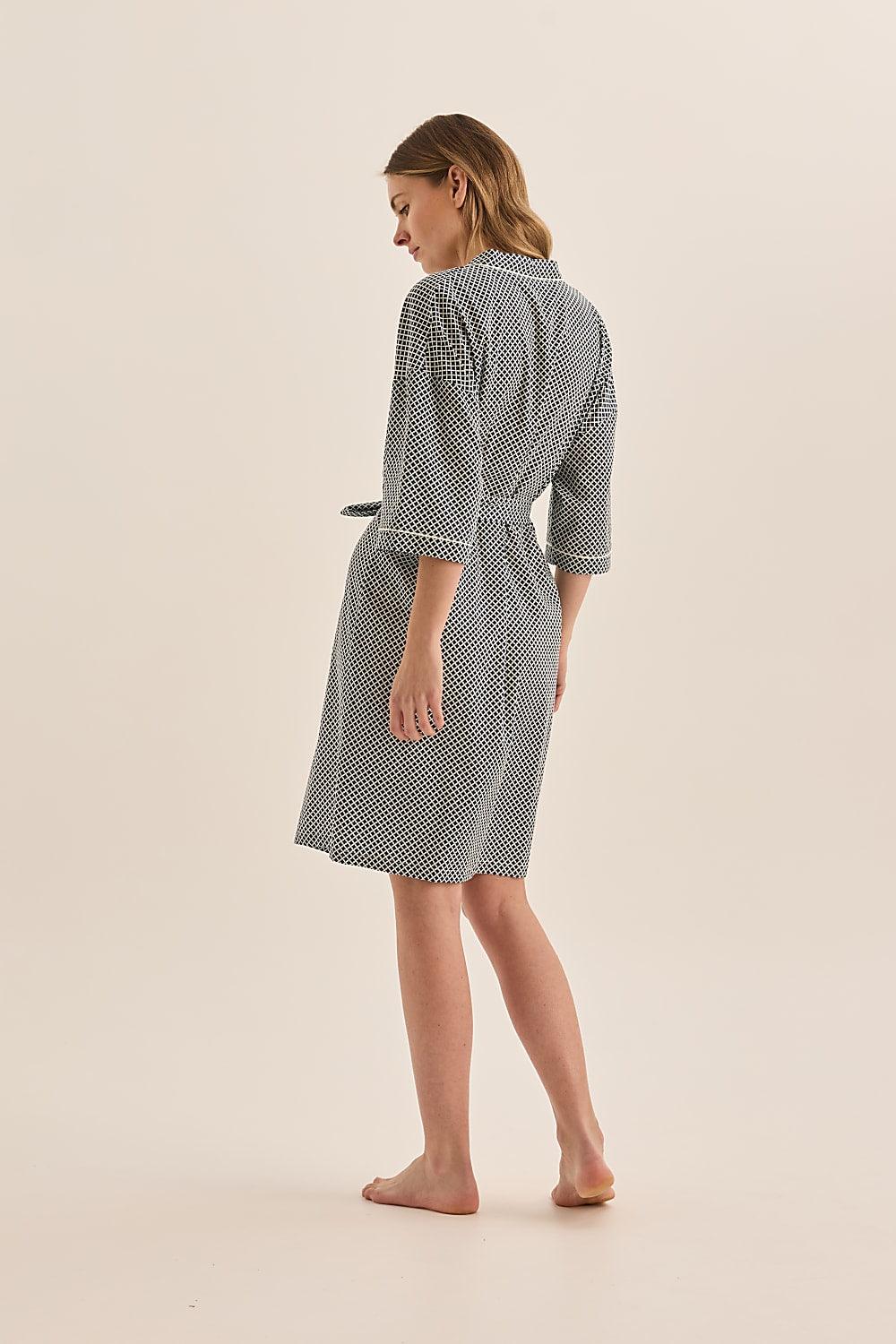 Indigo Navy Diamond Cotton Robe - Gingerlilly Sleepwear