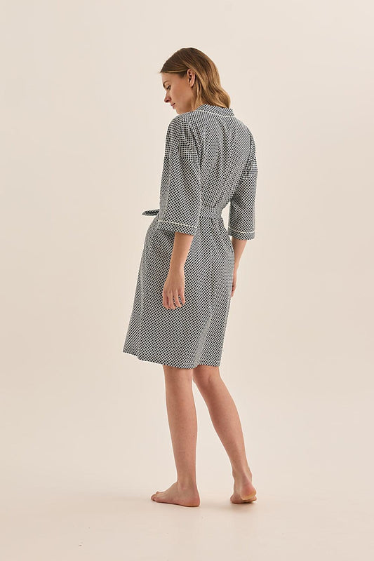 Indigo Navy Diamond Cotton Robe - Gingerlilly Sleepwear