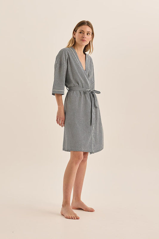 Indigo Navy Diamond Cotton Robe - Gingerlilly Sleepwear