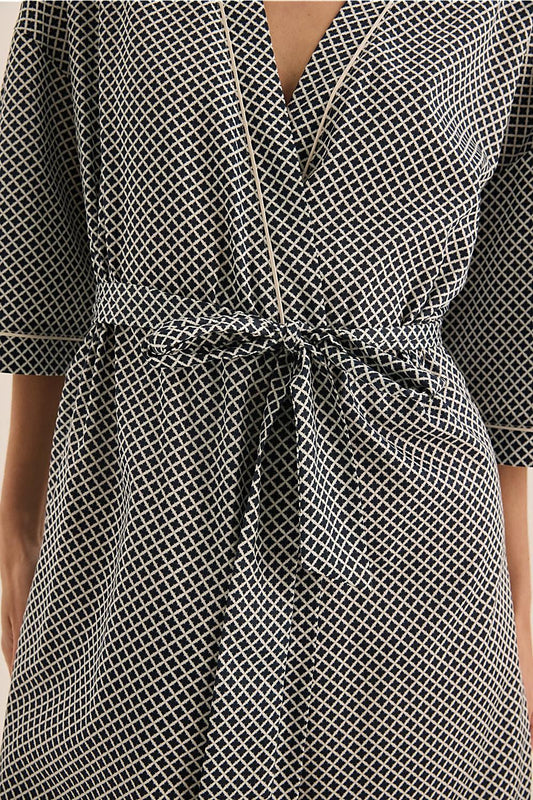 Indigo Navy Diamond Cotton Robe - Gingerlilly Sleepwear