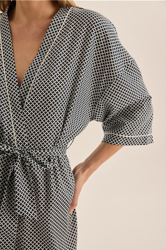 Indigo Navy Diamond Cotton Robe - Gingerlilly Sleepwear