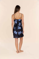 Gingerlilly Iris Recycled Silky Satin Short Nightie - Navy - Front