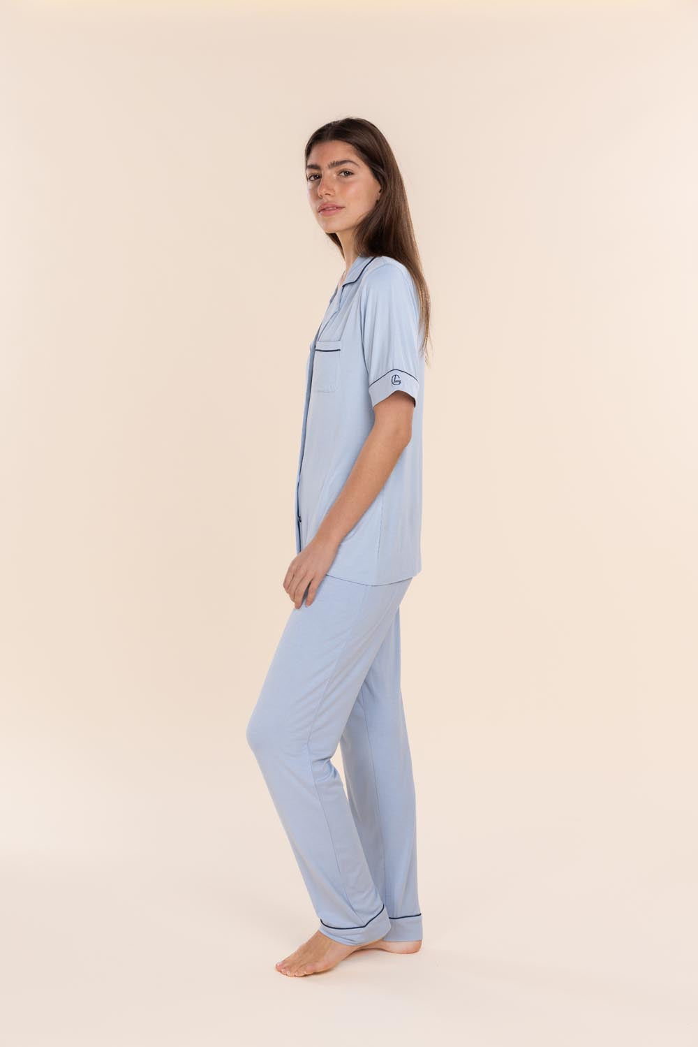 Gingerlilly Jenna Bamboo Long PJ Set - Blue - Side