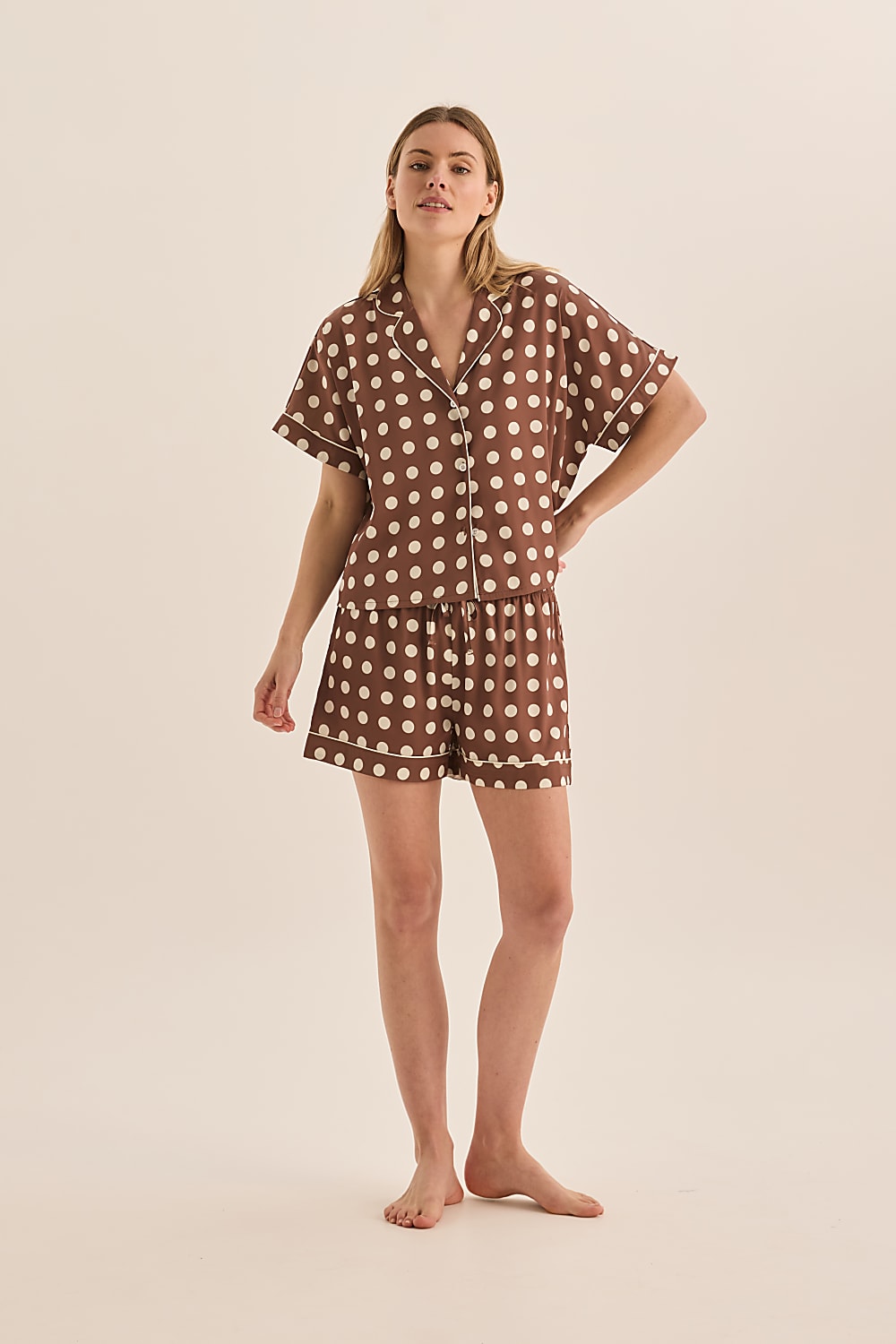 Gingerlilly Jillian Brown Spot Short Set - Front