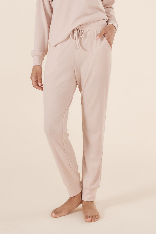 Lainey Beige Waffle Pyjama Set - Gingerlilly Sleepwear