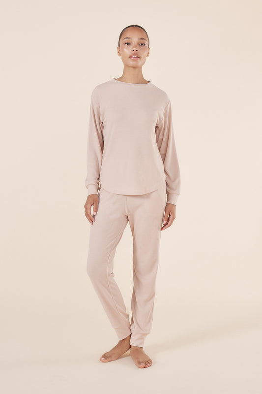 Lainey Beige Waffle Pyjama Set - Gingerlilly Sleepwear