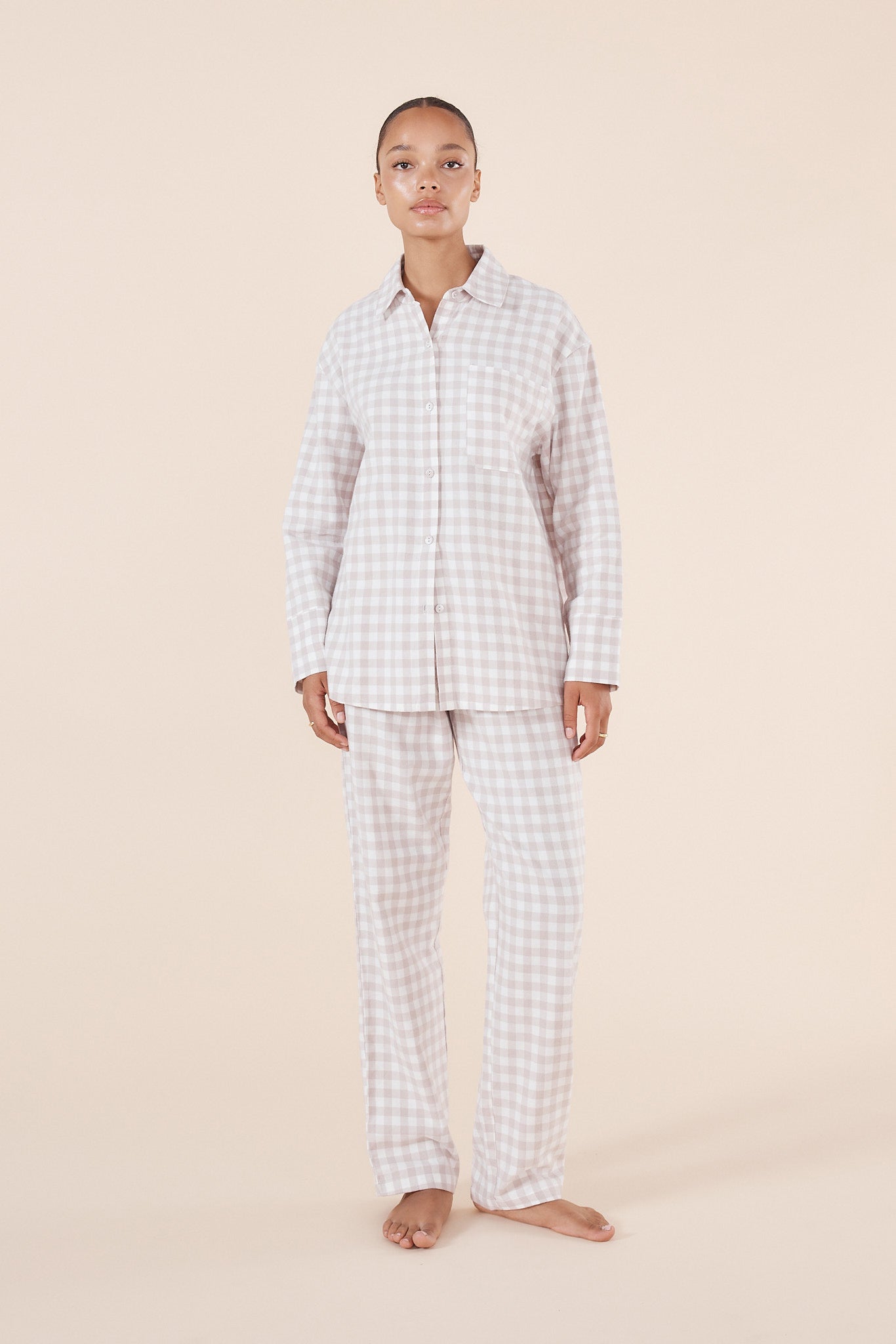 Lia Natural Gingham Cotton PJ set - Gingerlilly Sleepwear