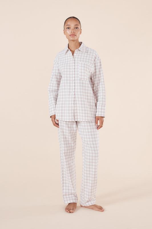 Lia Natural Gingham Cotton PJ set - Gingerlilly Sleepwear