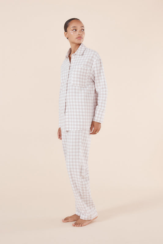 Lia Natural Gingham Cotton PJ set - Gingerlilly Sleepwear