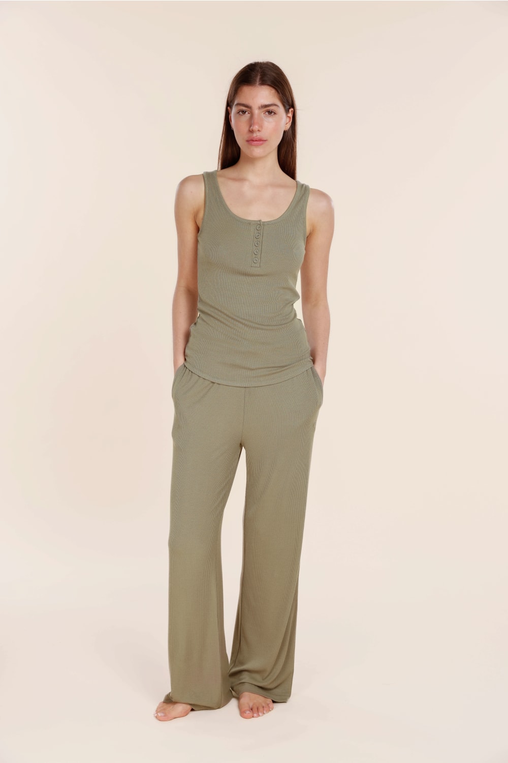 Liberty Ribbed Singlet Henley Top - Gingerlilly Sleepwear