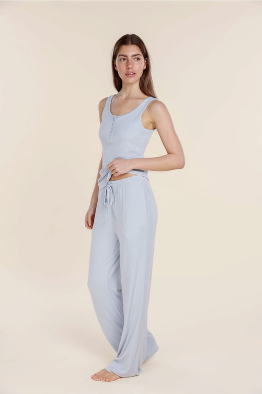 Liberty Ribbed Singlet Henley Top - Gingerlilly Sleepwear