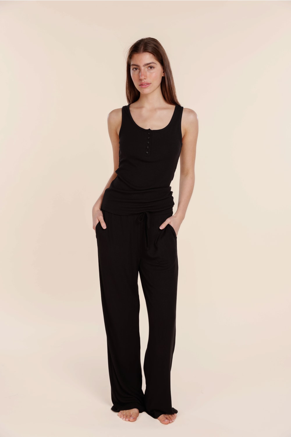 Liberty Ribbed Singlet Henley Top - Gingerlilly Sleepwear
