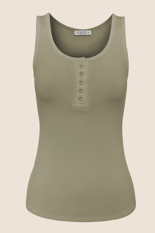 Liberty Ribbed Singlet Henley Top - Gingerlilly Sleepwear