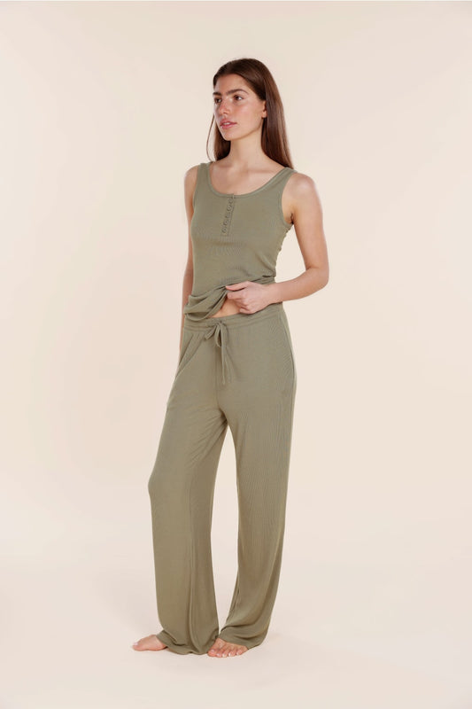 Liberty Ribbed Singlet Henley Top - Gingerlilly Sleepwear