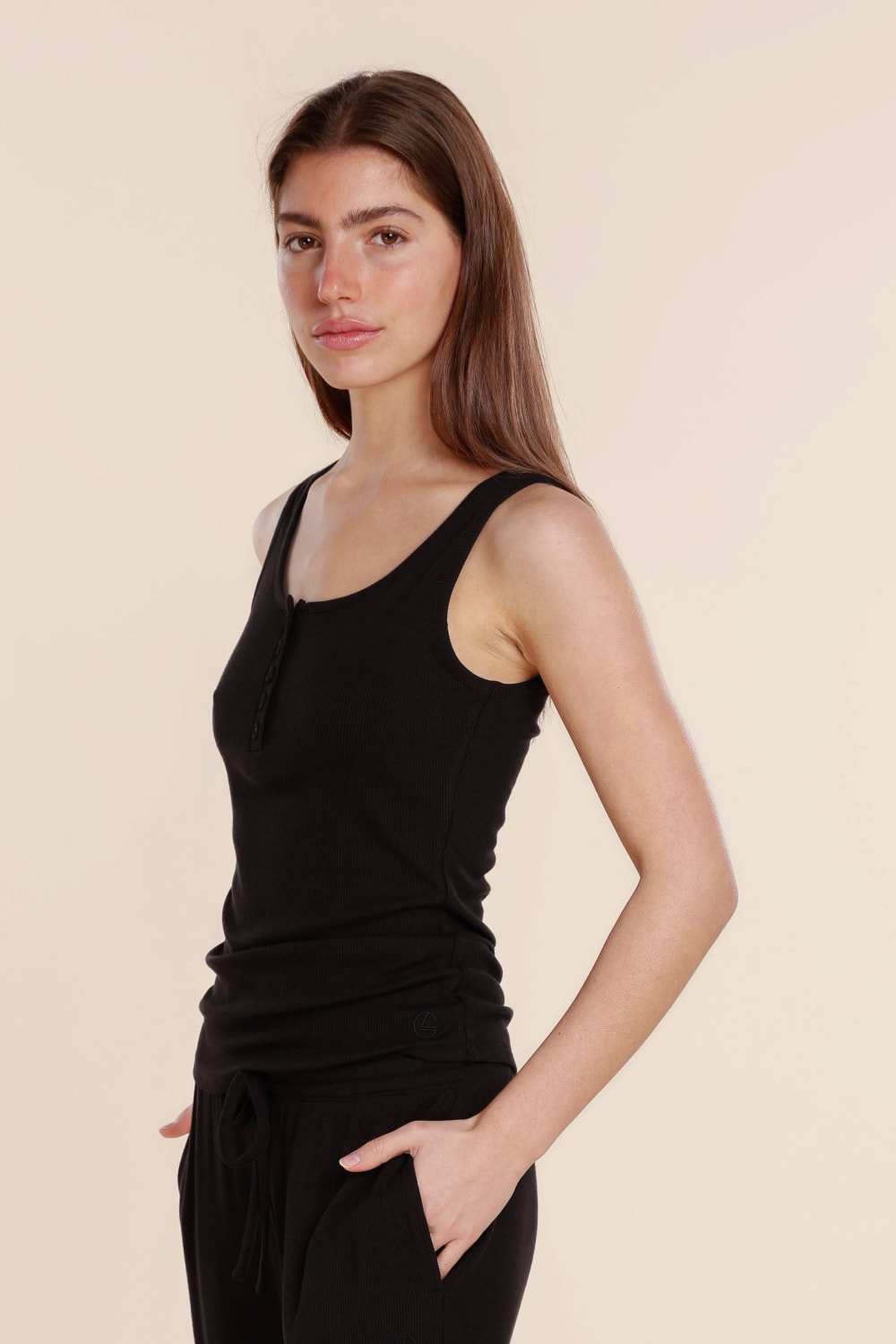 Liberty Ribbed Singlet Henley Top - Gingerlilly Sleepwear