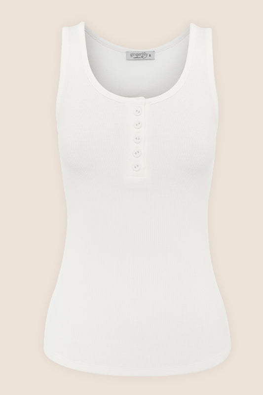 Liberty Ribbed Singlet Henley Top - Gingerlilly Sleepwear