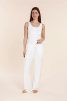 Gingerlilly Liberty Ribbed Singlet Henley Top - White - Front