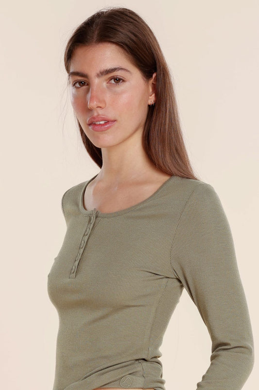 Lille Ribbed Long Sleeve Henley Top - Gingerlilly Sleepwear