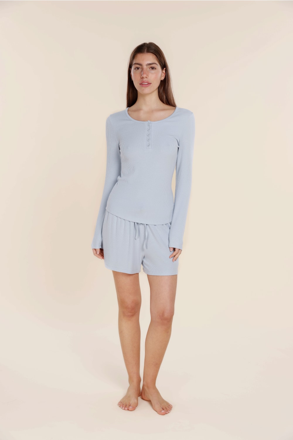 Lille Ribbed Long Sleeve Henley Top - Gingerlilly Sleepwear