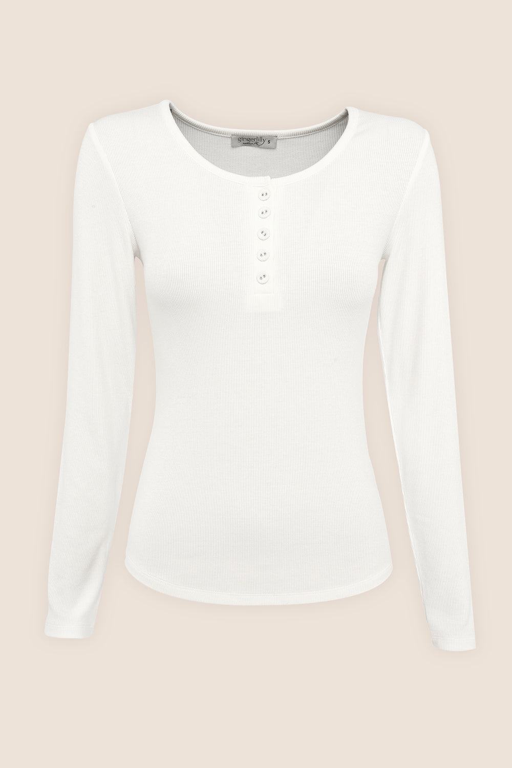 Lille Ribbed Long Sleeve Henley Top - Gingerlilly Sleepwear