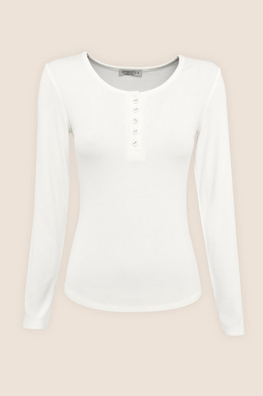 Lille Ribbed Long Sleeve Henley Top - Gingerlilly Sleepwear