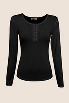 Lille Ribbed Long Sleeve Henley Top - Gingerlilly Sleepwear