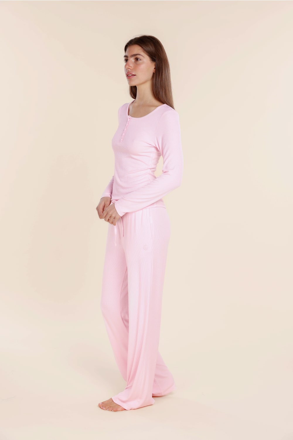 Lille Ribbed Long Sleeve Henley Top - Gingerlilly Sleepwear