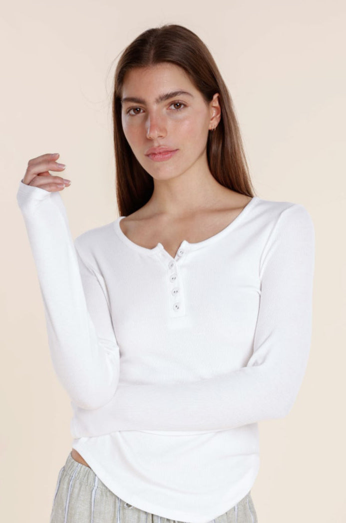 Lille Ribbed Long Sleeve Henley Top - Gingerlilly Sleepwear