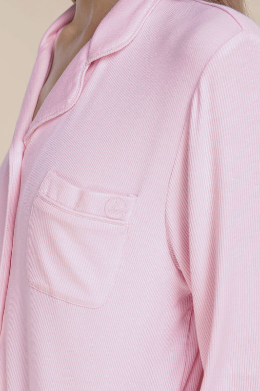 London Ribbed Long Sleeve Button Up Top - Gingerlilly Sleepwear