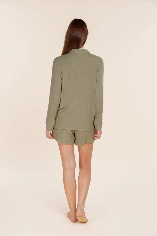 London Ribbed Long Sleeve Button Up Top - Gingerlilly Sleepwear