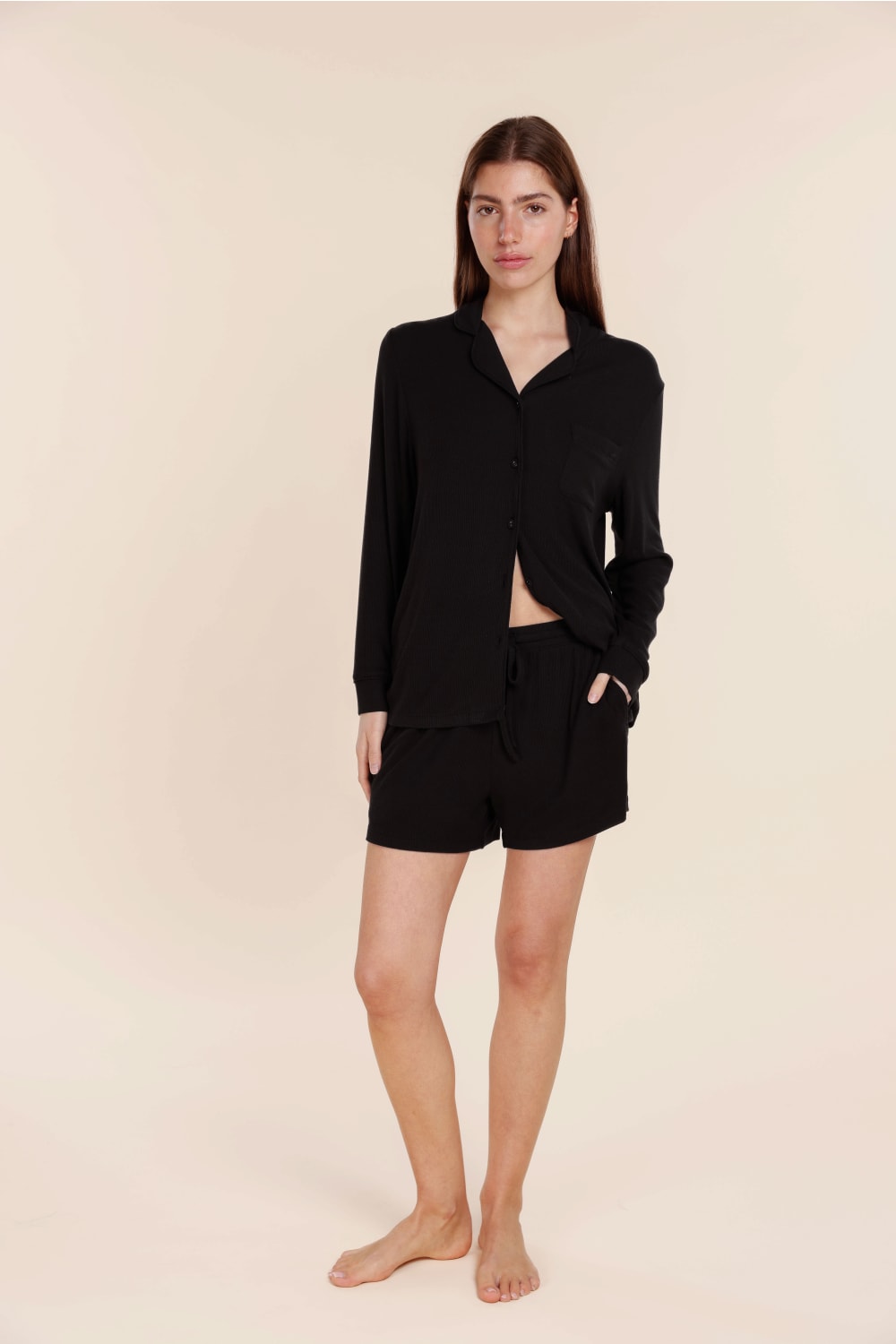 London Ribbed Long Sleeve Button Up Top - Gingerlilly Sleepwear