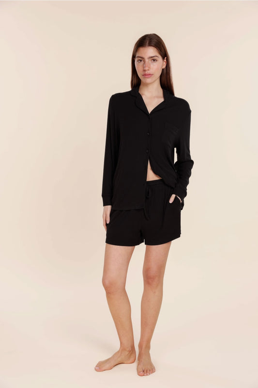 London Ribbed Long Sleeve Button Up Top - Gingerlilly Sleepwear