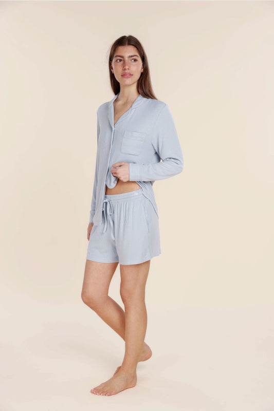 London Ribbed Long Sleeve Button Up Top - Gingerlilly Sleepwear
