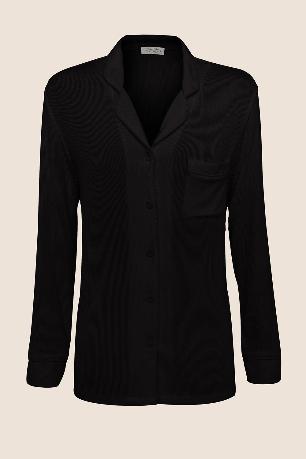 London Ribbed Long Sleeve Button Up Top - Gingerlilly Sleepwear