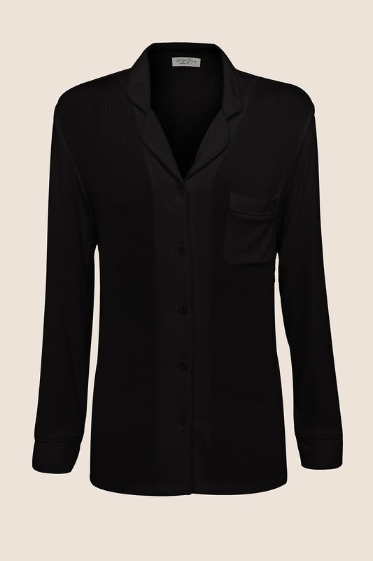 London Ribbed Long Sleeve Button Up Top - Gingerlilly Sleepwear