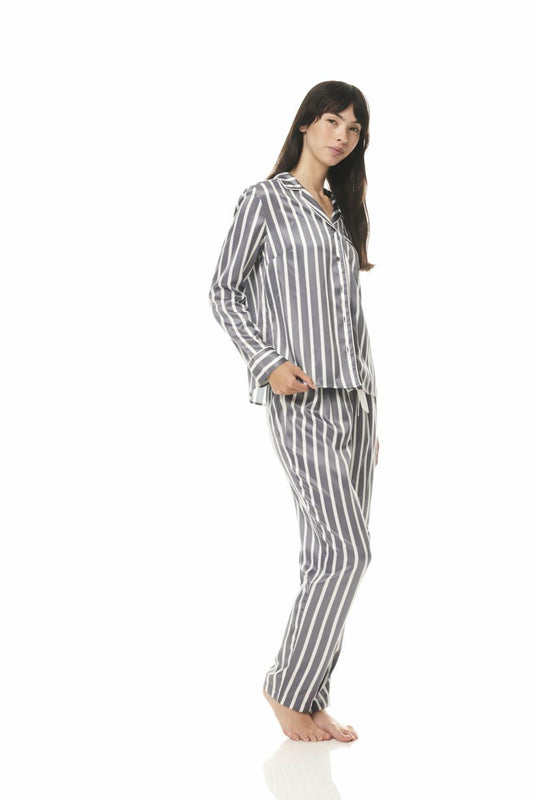 Lotus Grey Stripe Satin PJ - Gingerlilly Sleepwear