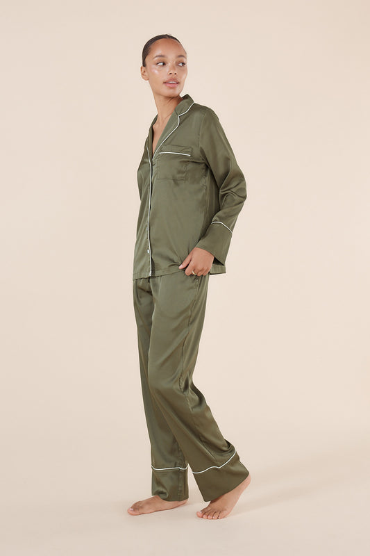 Luella Olive Silky Satin PJ Set - Gingerlilly Sleepwear