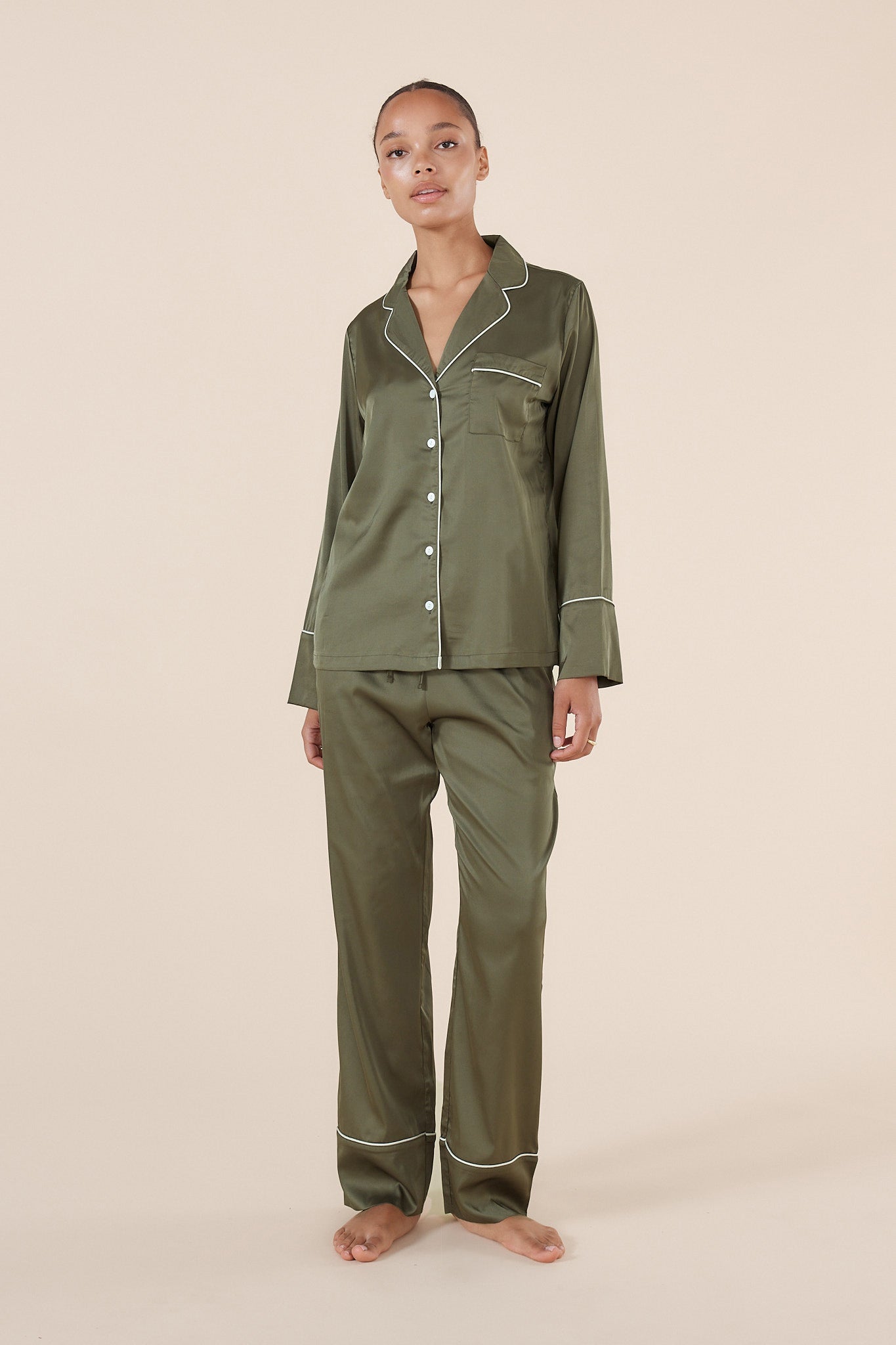Luella Olive Silky Satin PJ Set - Gingerlilly Sleepwear