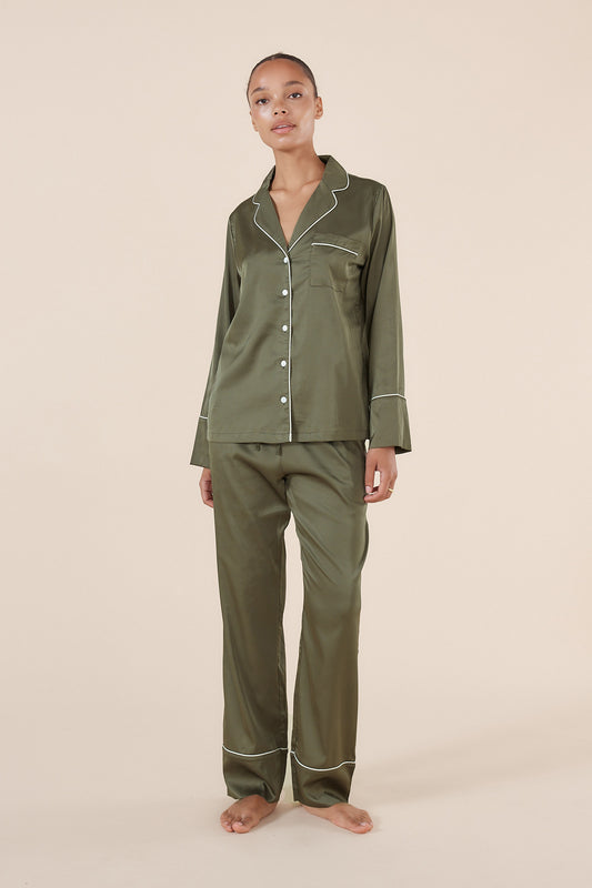 Luella Olive Silky Satin PJ Set - Gingerlilly Sleepwear