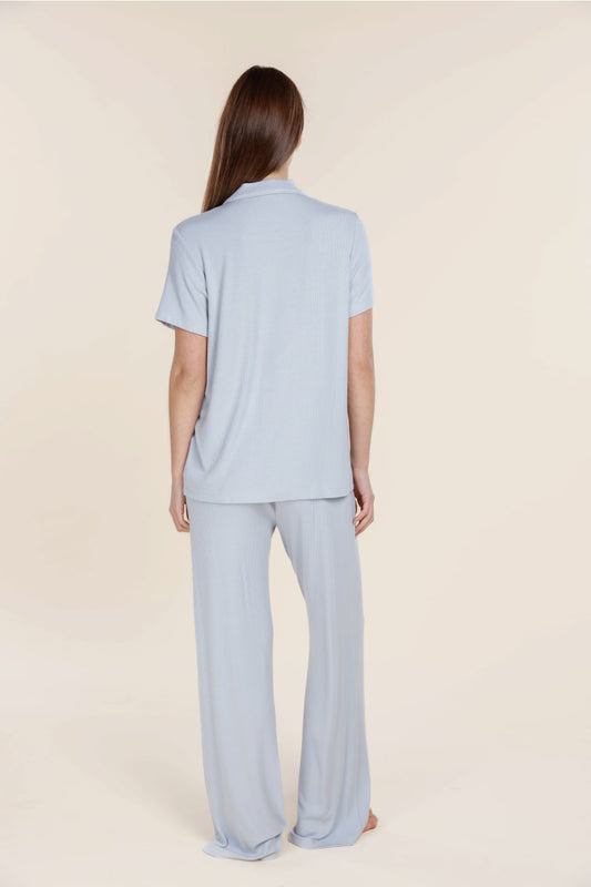 Lyon Ribbed Short Sleeve Button Up Top - Gingerlilly Sleepwear
