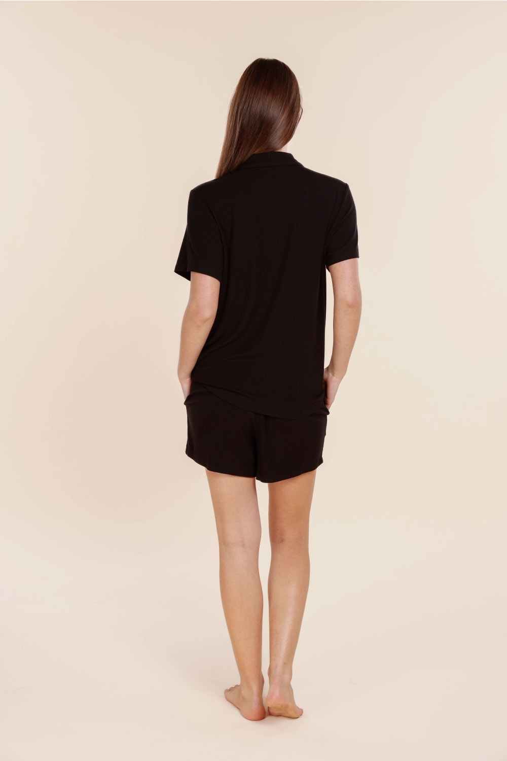 Lyon Ribbed Short Sleeve Button Up Top - Gingerlilly Sleepwear
